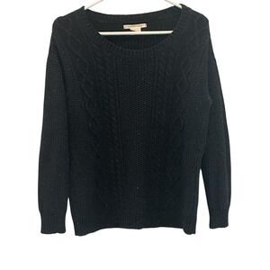 Coincidence & Chance Womens Cotton Cable Knit Sweater M Black Fisherman Fall